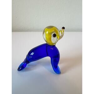 Hand Blown Glass Collectible Miniature Seal Blue Yellow